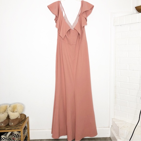 Christian Siriano Clay Ruffle Gown Ruffle Sleeve Maxi Dress Pink Crepe Size 12 - Picture 4 of 16